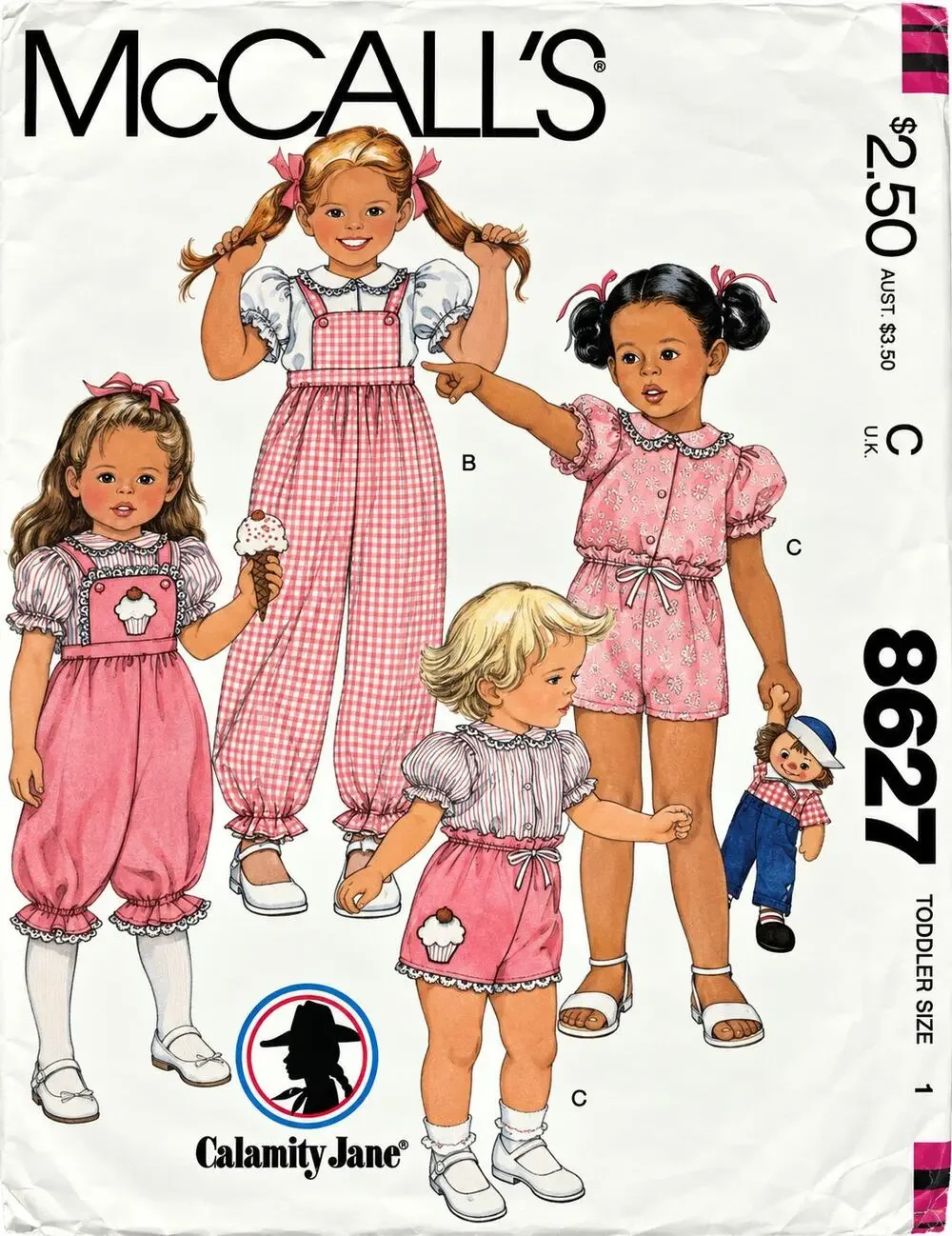 8627 McCalls SEWING Pattern Girls 80s Overalls Romper Overalls Shorts Toddler 1T